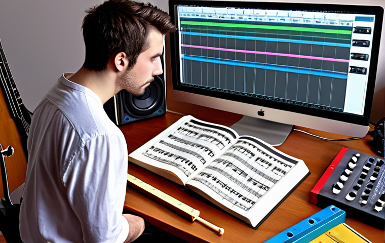 **
A musician surrounded by various tools and symbols representing different skills: sheet music (representing musical talent), a mixing console (audio engineering), a video editing timeline on a screen, and a book on music therapy. The musician looks thoughtful, contemplating these options. The style should be bright and inspiring, suggesting potential.
**